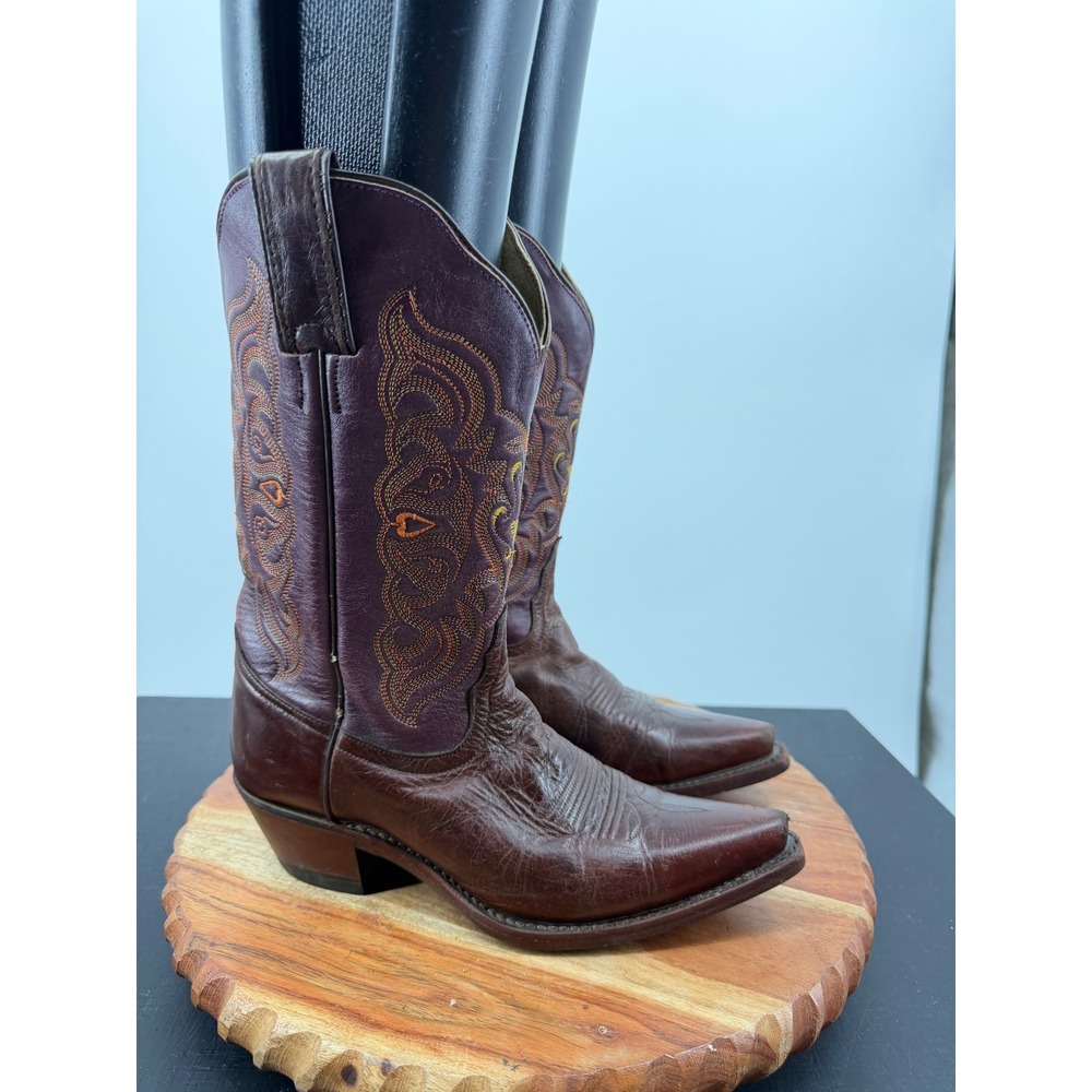 Tony Lama VF6001 Cowboy Boots Women 6B Brown Purple Leather Embroidered Western